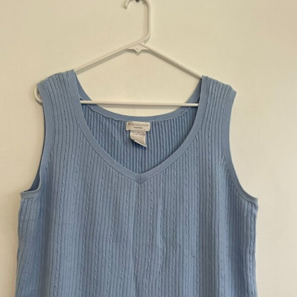 VINTAGE VTG WORTHINGTON Plus Size Light Blue Cable Knit Sleeveless Sweater Vest - Picture 2 of 8